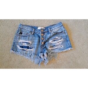 KanCan Womens Distressed Denim Shorts Light Wash Button Fly KC7817M Size XS
